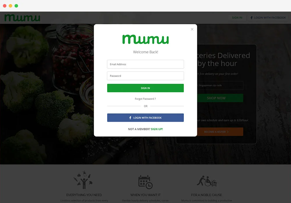 sign in page of Online Grocery Shopping web Store