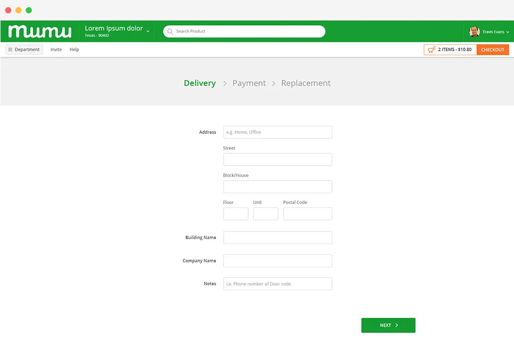delivery details page of Online Grocery Shopping web Store