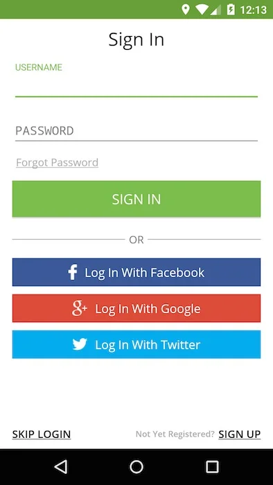 login page of health and wellness app