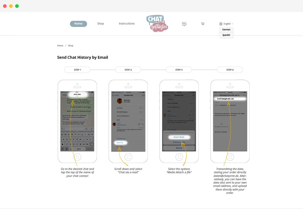 How to send chat history by email shared step by step in chat gefluster website