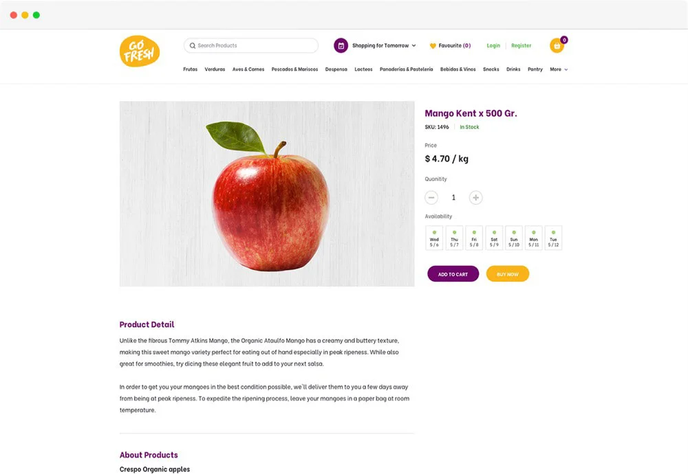 Apple vegetable page of the ecommerece grocery website