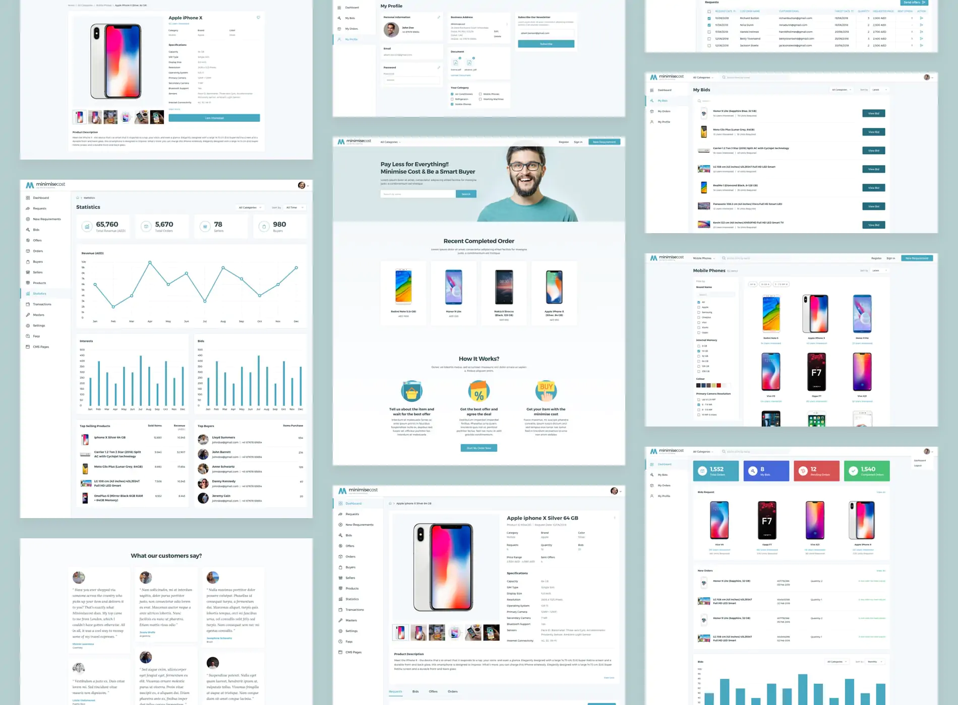 Screen snaps of minimisecost an ecommerce bidding platform