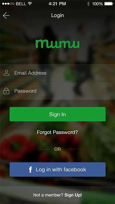sign in page of online grocery shopping mobile app