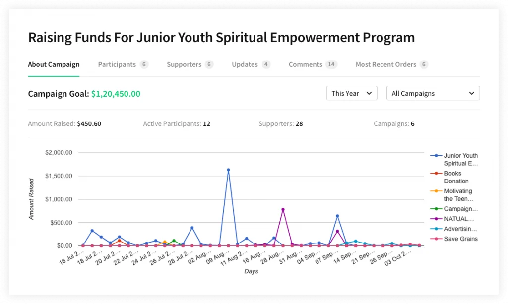 raised funds chart in an ecommerece marketplace