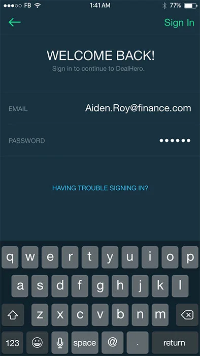 sign in page of an interview management App