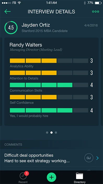 interview details screen of interview management App