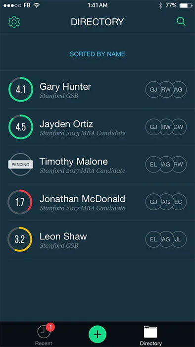 directory screen of interview management App