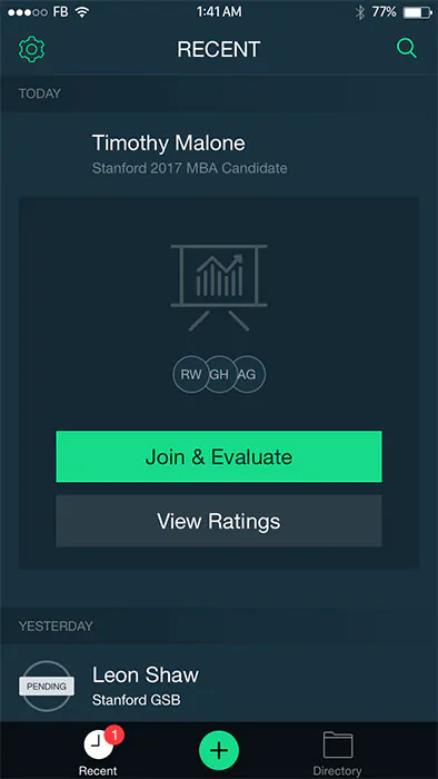 recent meeting screen of interview management app