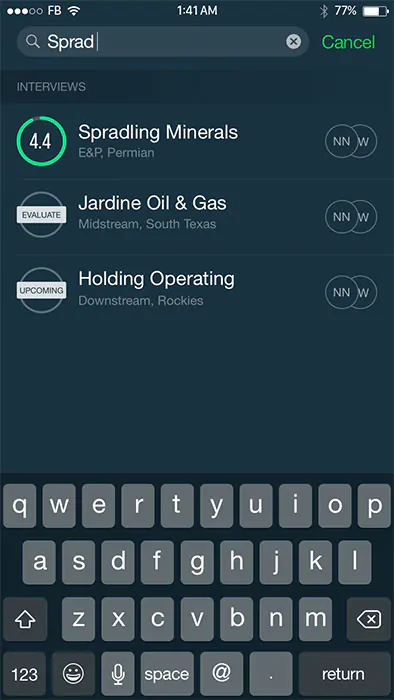 search bar of interview management app