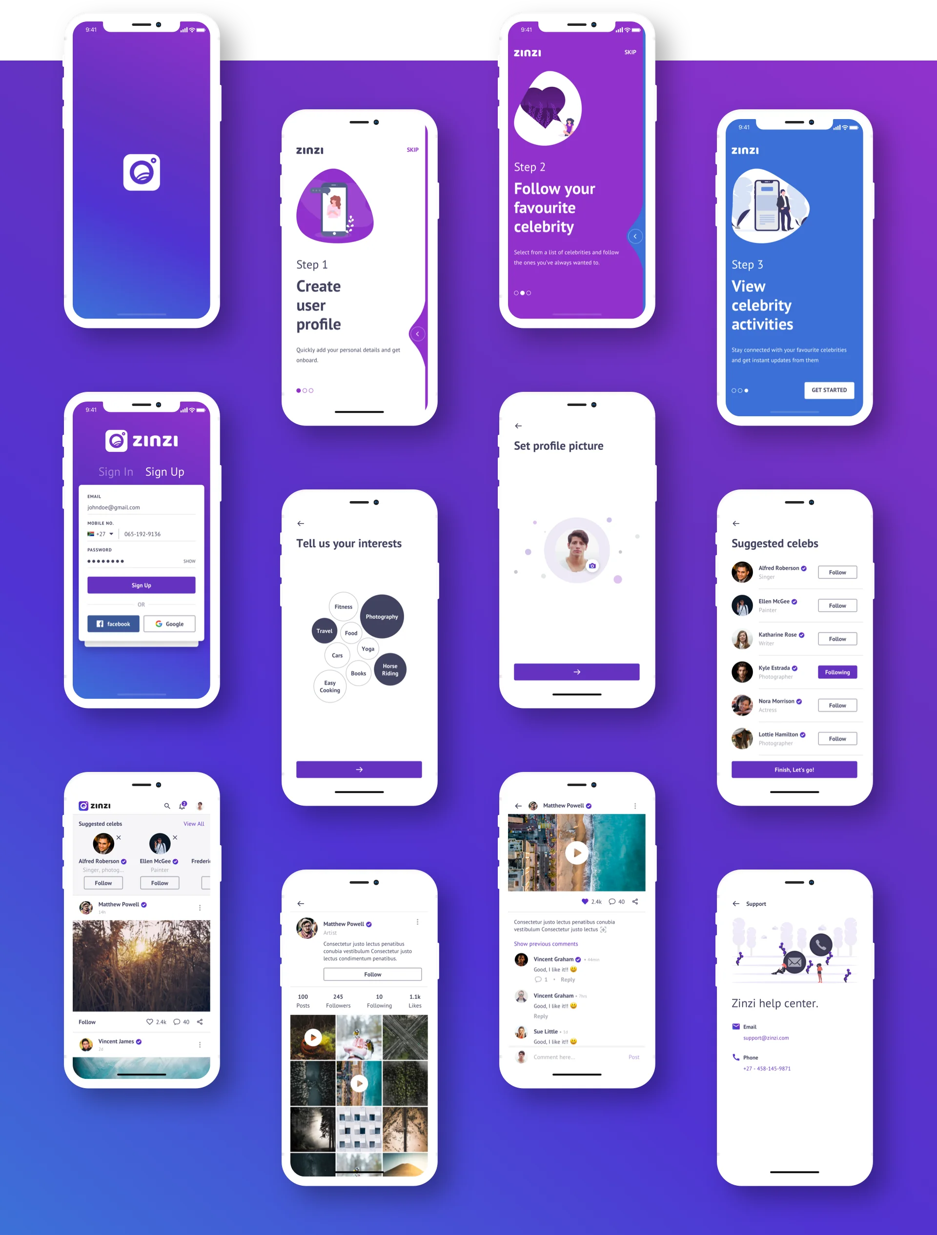 Typography of Zinzi a Social Media App for Celebrities
