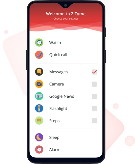 Settings Page of ZTyme Mobile App