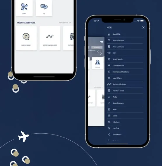 Menu screen for FCA app